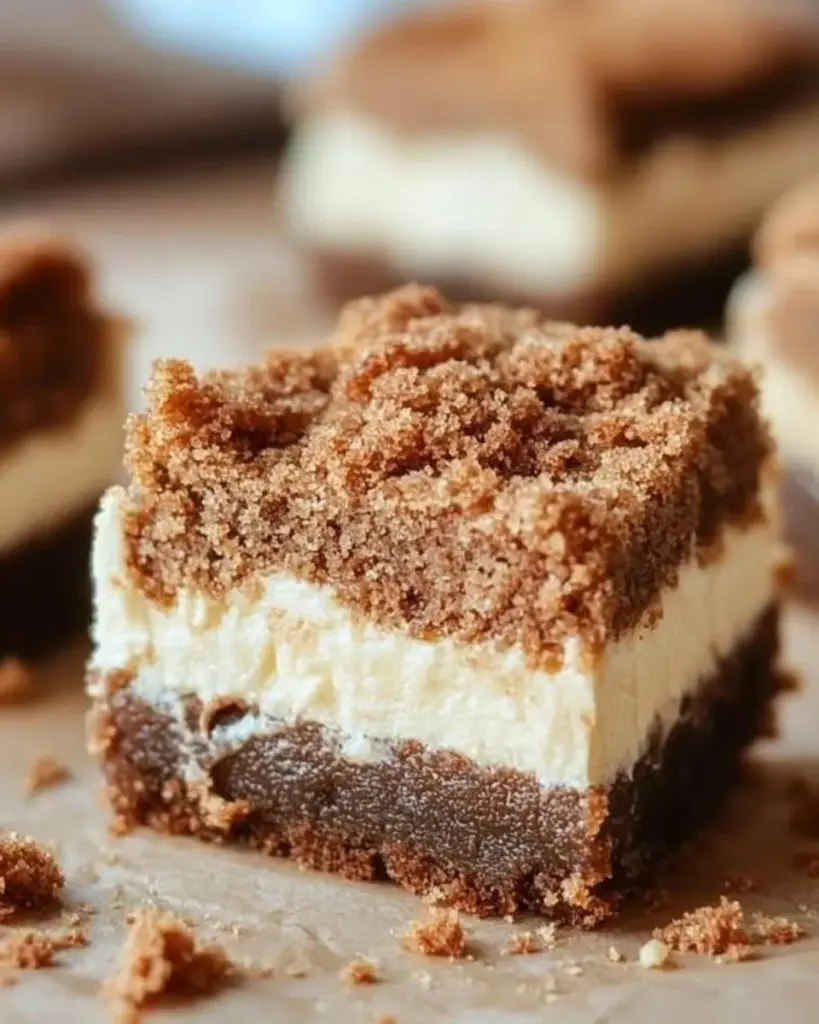 Delicious gingerbread cheesecake bars with a creamy topping