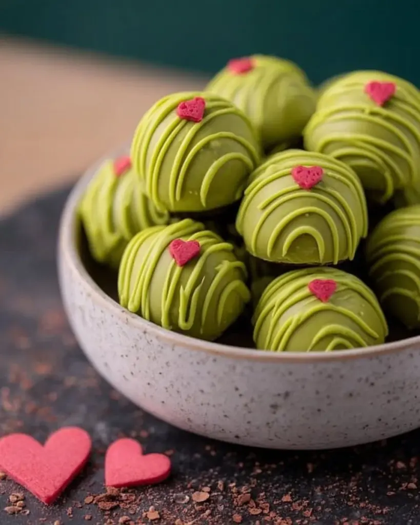 Decadent Grinch Oreo Truffles decorated for the holidays