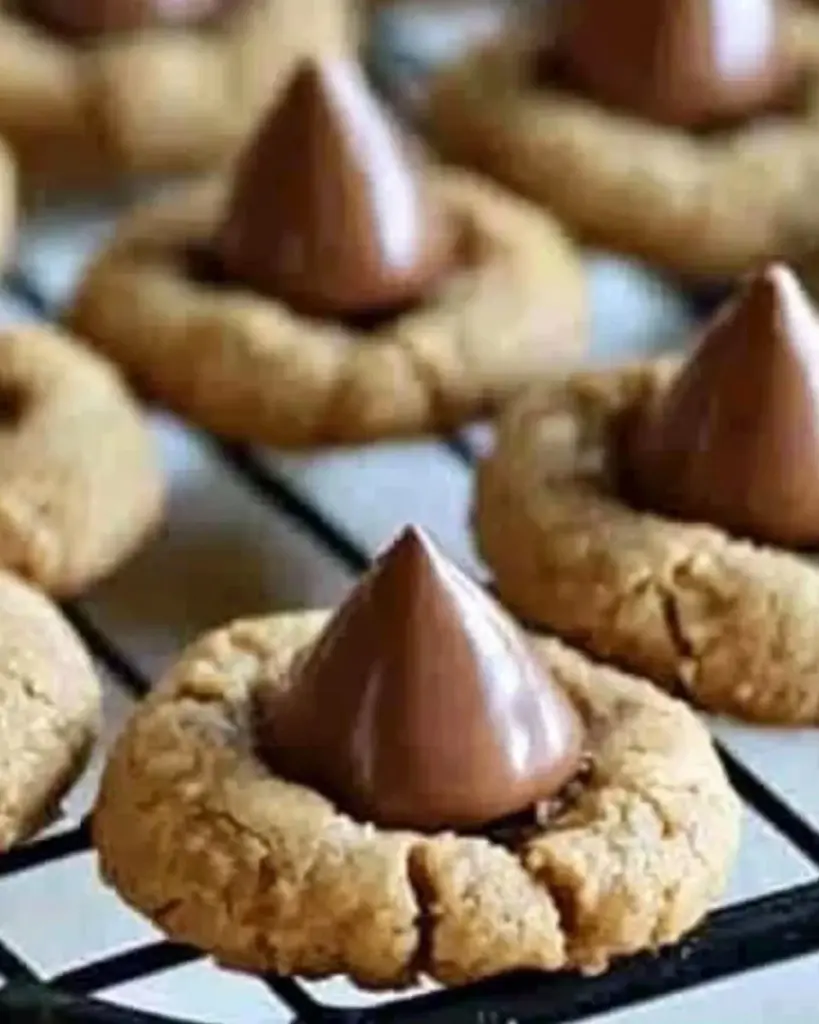 Freshly baked Hershey Kiss Cookies topped with chocolate kisses
