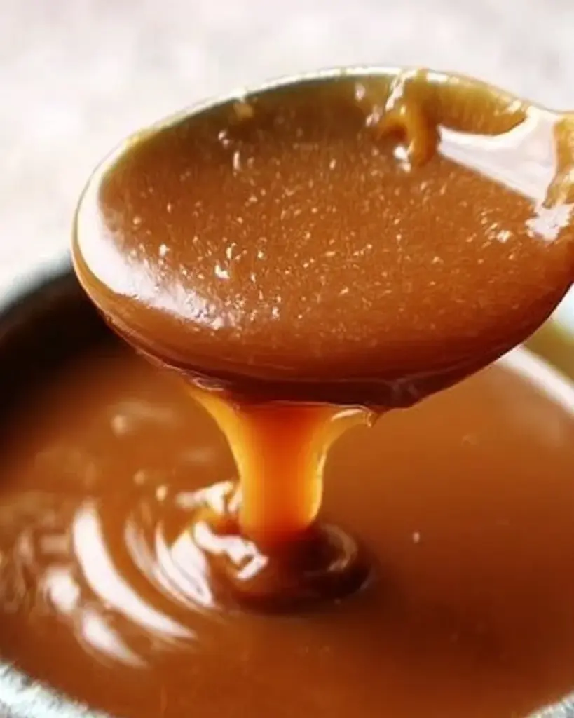 Delicious homemade caramel sauce in a jar for desserts and treats