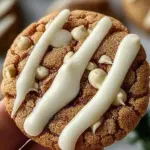 Maple Cinnamon White Chocolate Cookies on a plate with a warm beverage