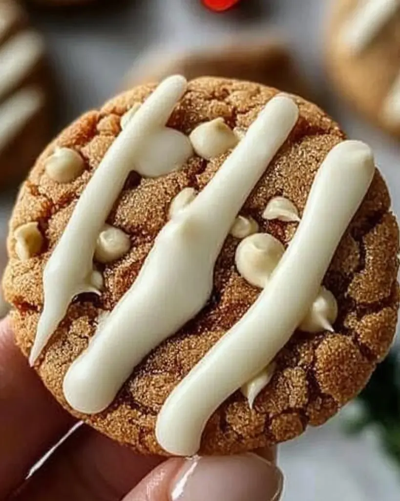 Maple Cinnamon White Chocolate Cookies on a plate with a warm beverage