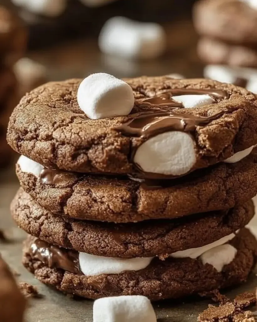 Delicious Nutella marshmallow cookies, gooey and chocolatey, perfect for dessert.