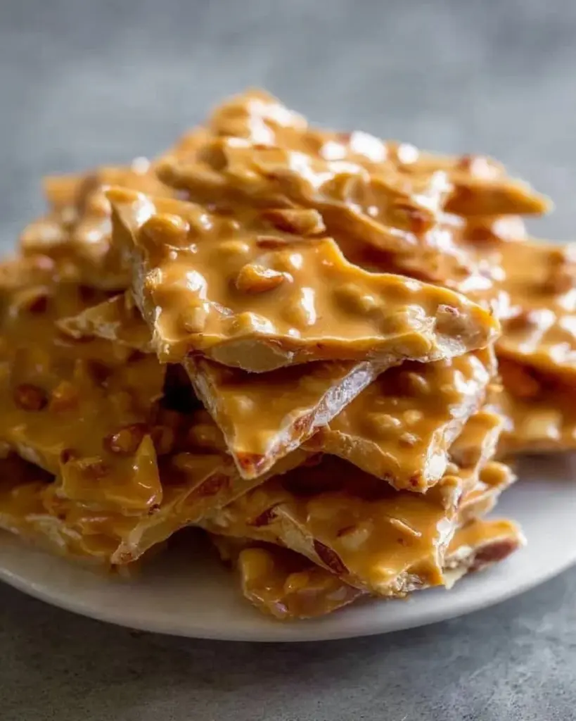 Homemade peanut brittle with crunchy peanuts and golden caramel