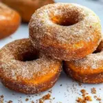 Delicious homemade pumpkin donuts topped with cinnamon sugar