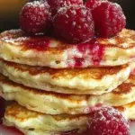 Fluffy Raspberry Lemon Ricotta Pancakes topped with fresh raspberries and lemon zest