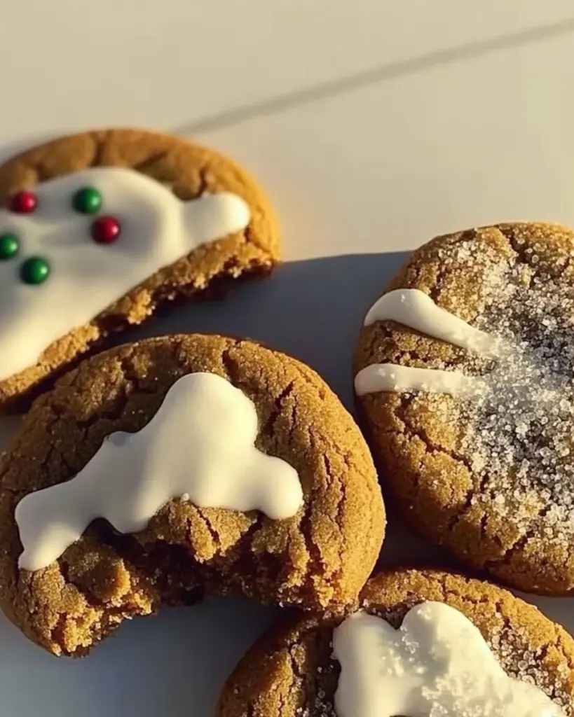 Delicious soft gingerbread cookies decorated with icing and spices