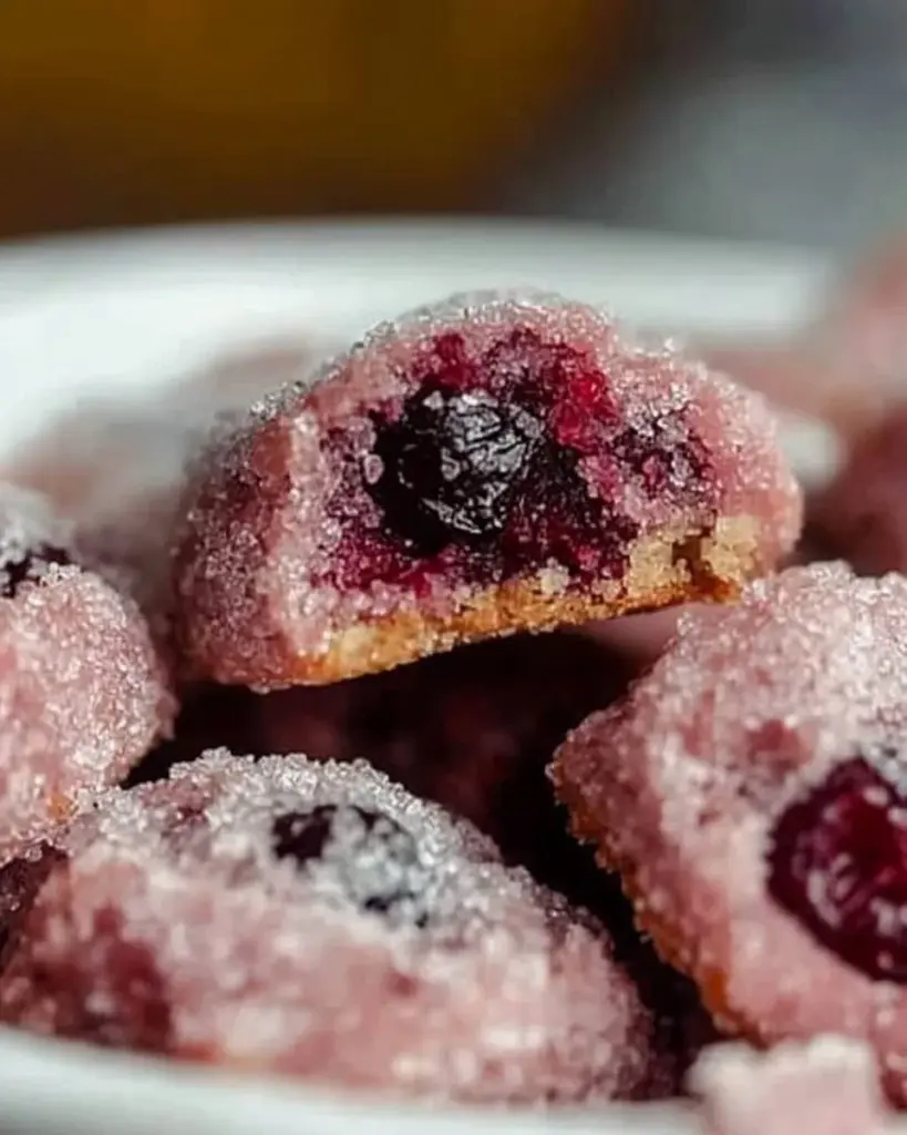 Sparkling Sugarplum Cranberry Cookies topped with sugar crystals.
