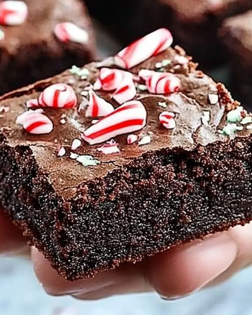 Delicious peppermint brownies topped with festive sprinkles on a white plate.