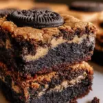 Delicious triple layer Oreo cookie brownies with rich chocolate and creamy frosting