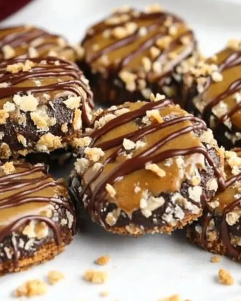 Delicious Turtle Thumbprint Cookies with caramel, nuts, and chocolate topping.