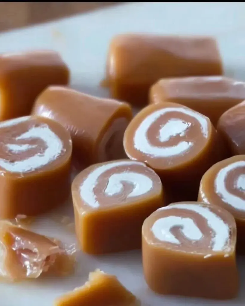 Delicious vanilla cream caramels in a decorative box