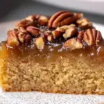 Vegan pecan upside-down cake with caramelized pecans on top