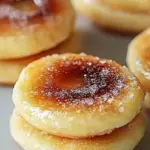 Decadent crème brûlée cookies on a white plate, drizzled with caramel.