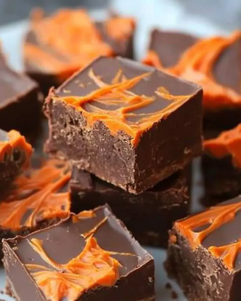 Delicious Terry's Chocolate Orange Fudge squares on a plate