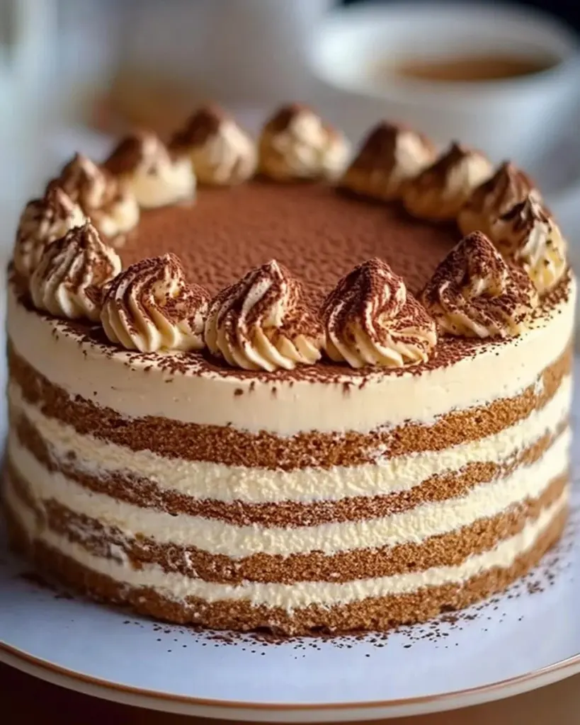 Delicious homemade Tiramisu Cake with coffee and mascarpone layers