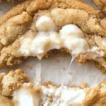 Brown butter marshmallow crispy cookies with a golden-brown hue and gooey texture