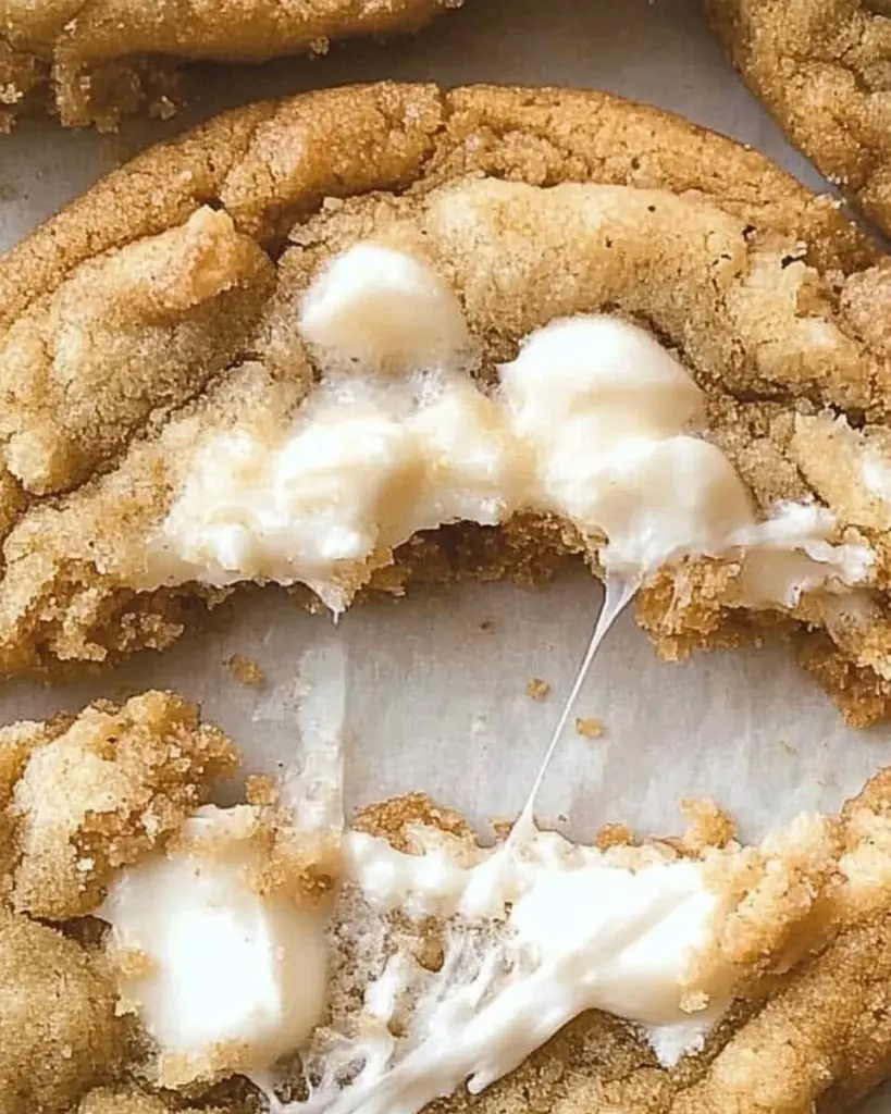 Brown butter marshmallow crispy cookies with a golden-brown hue and gooey texture
