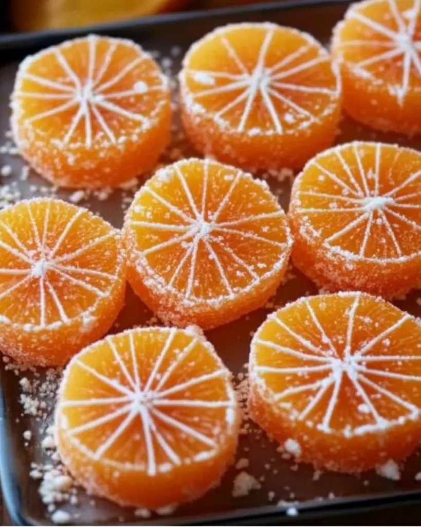 Delicious homemade orange candy made from fresh oranges and sugar.