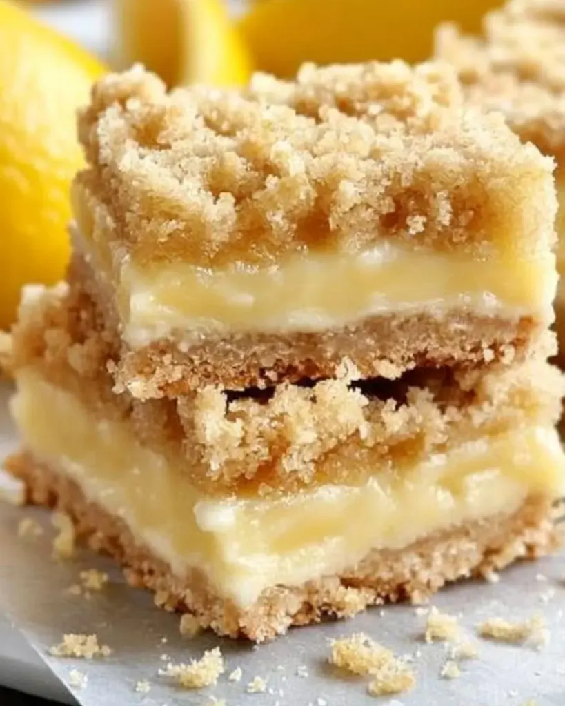 Delicious homemade lemon crumb bars topped with a buttery crumble