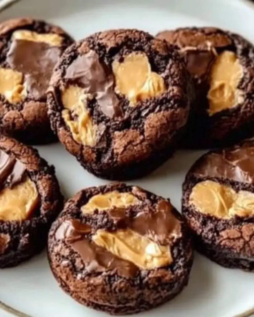 Peanut Butter Filled Brownie Cookies freshly baked and ready to enjoy