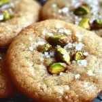 Freshly baked salted honey pistachio cookies on a cooling rack