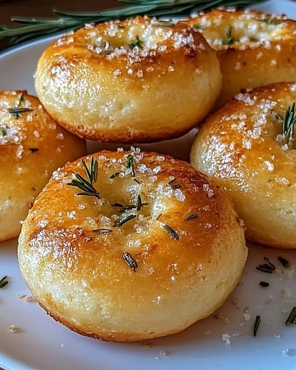 Golden Crust Garlic Rosemary Focaccia Muffins ready to serve on a plate.
