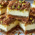 Delicious Greek Honey Pistachio Cheesecake Bars with a creamy texture and nutty flavor