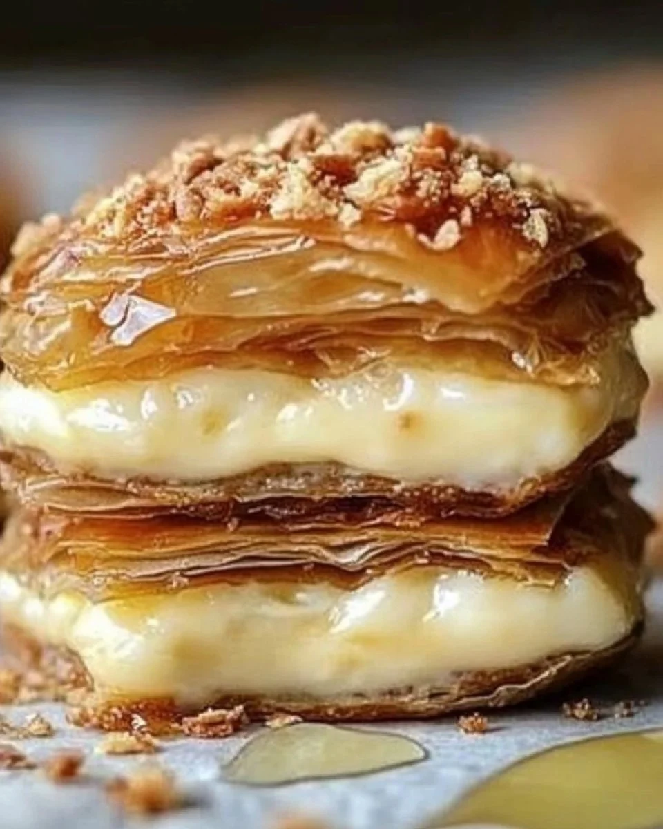 Irresistible Baklava Cheesecake Phyllo Cookies with Honey Drizzle Baklava Cheesecake Cookies Baklava Cheesecake Cookies with honey drizzle on a plate