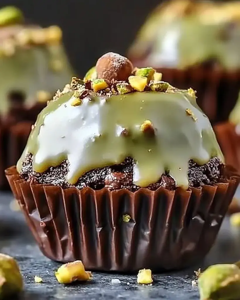 Delicious Pistachio Ferrero Rocher Brownies on a white plate