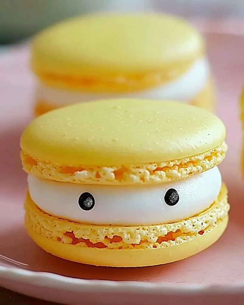 Colorful Chick Macarons arranged beautifully on a platter.