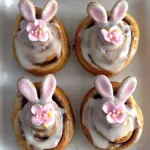 Easter Bunny cinnamon rolls decorated for festive holiday brunch