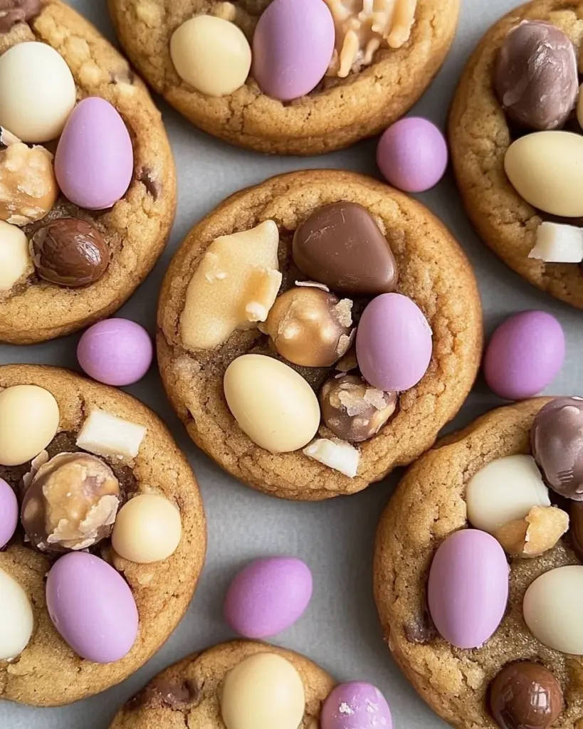 Delicious Easter chocolate cookies with sprinkles and festive decorations.