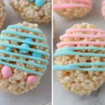 Colorful Easter Egg Rice Krispies Treats arranged on a festive plate.