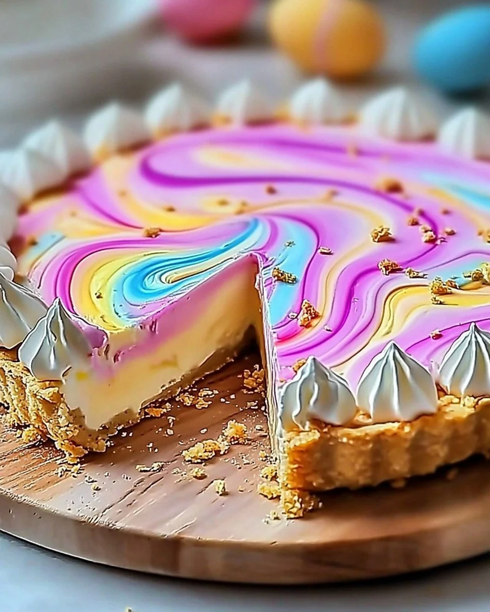 Easter Swirl Pie decorated with colorful swirls, a festive no-bake dessert for spring