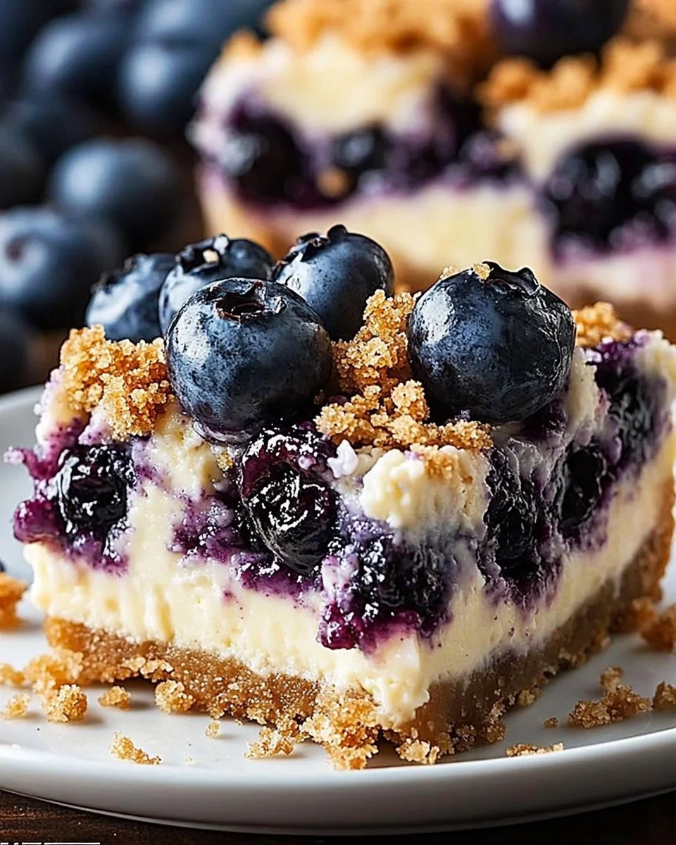 Blueberry Crisp Cheesecake Bars