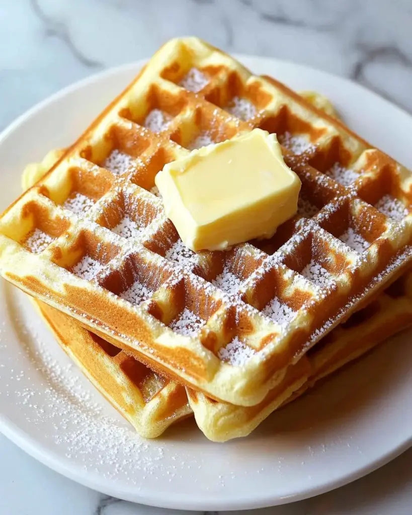 Delicious golden Keto Waffles served with berries and whipped cream