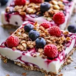 Delicious yogurt bark topped with berries and nuts, a healthy snack option.