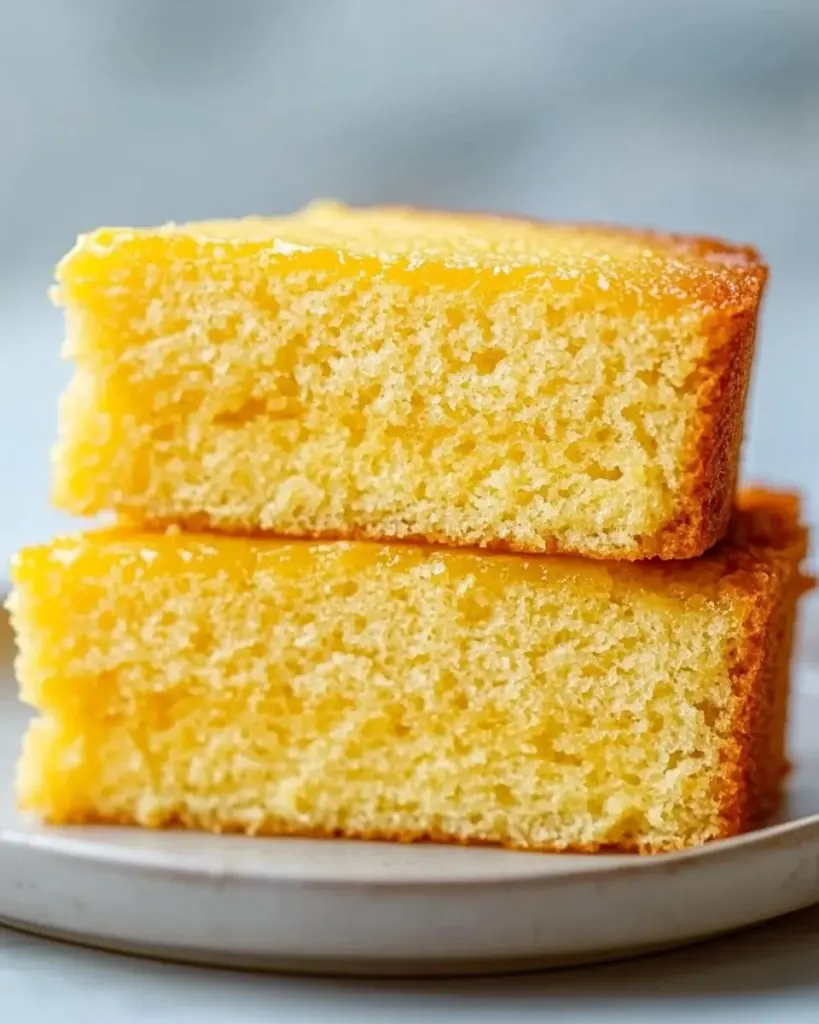 Delicious slice of moist and buttery yellow cake on a plate