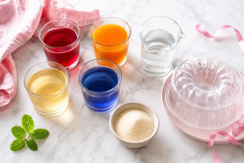 Satisfy Your Curiosity: Easy Horse Gelatin Recipe You’ll Love horse gelatin trick for kids Ingredients for the kids' horse gelatin trick: colored juices, plain gelatin, and a bundt mold