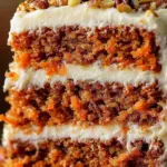 Moist homemade carrot cake with delectable cream cheese frosting on top