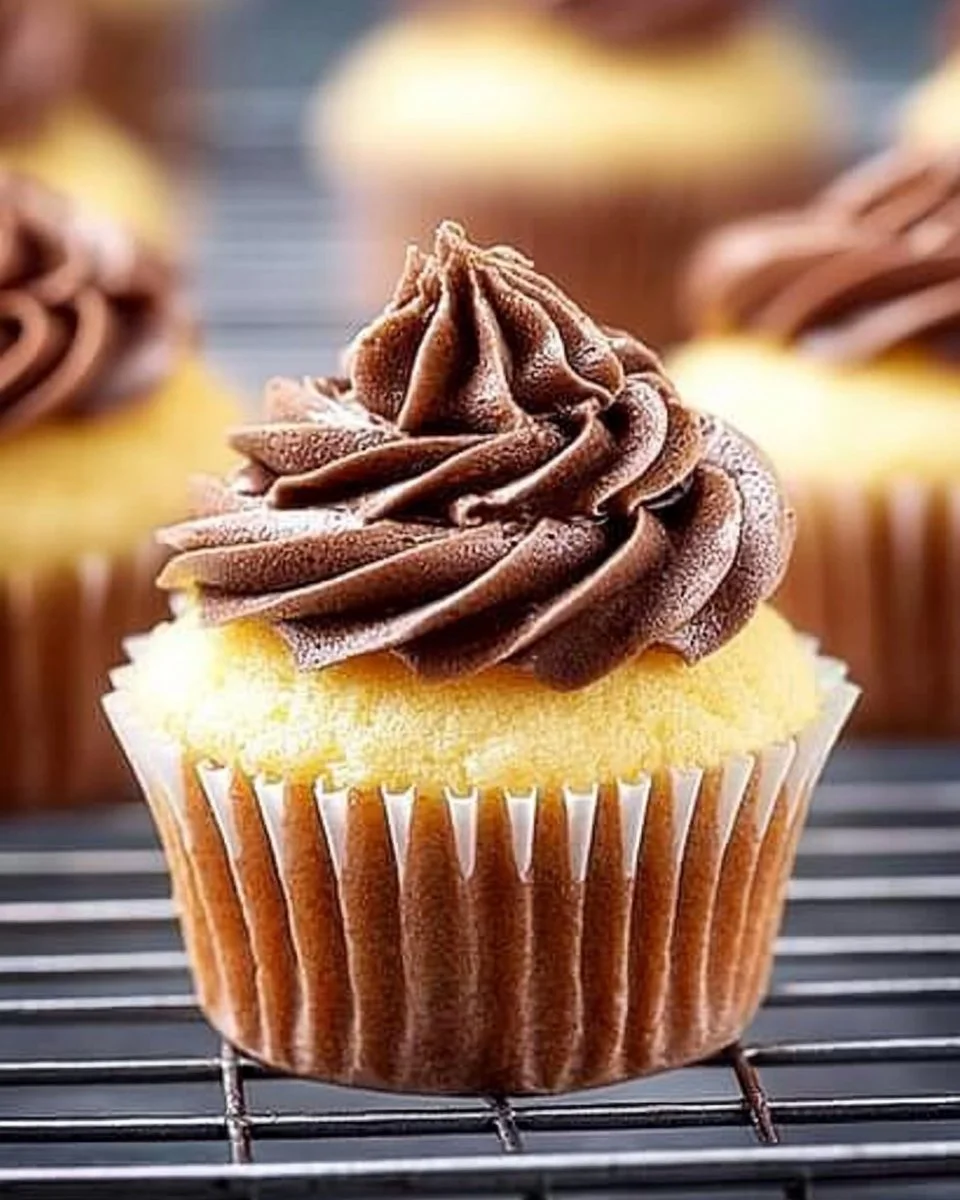Yellow Cupcakes with Chocolate Buttercream yellow cupcakes Yellow Cupcakes with Chocolate Buttercream