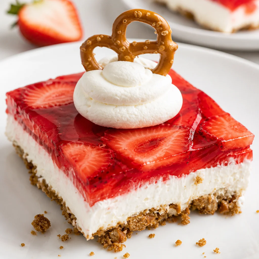 Delicious Strawberry Pretzel Salad for Your Next Gathering strawberry pretzel salad Delicious strawberry pretzel salad with a pretzel crust, cream cheese filling, and strawberry topping.