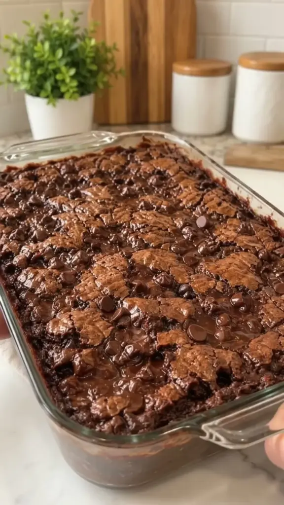Delicious chocolate brownie pudding cake served on a plate with chocolate sauce